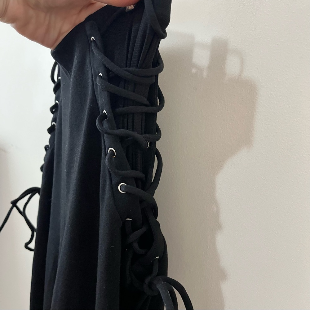 H.ours Revolve High and Wide Lace Up Leggings Sexy Festival Concert Black Small - Picture 9 of 12